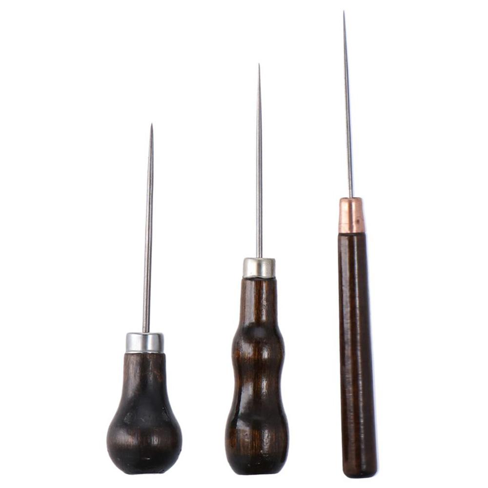 Leatherwork Punch - Ferramenta de madeira Handle Scratch Awl,
