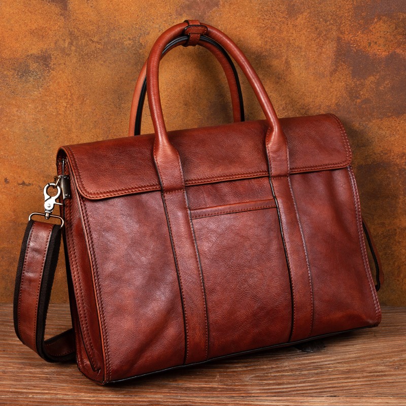 Leather Work Bag Men - Bolsa de couro curtido vegetal bolsa