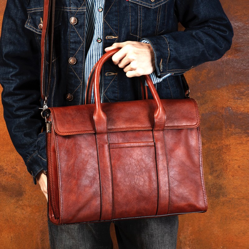 Bolsa de couro curtido vegetal - Leather Work Bag Men avaliação e preço