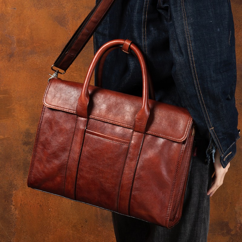 Bolsa de couro curtido vegetal - Leather Work Bag Men avaliação e preço