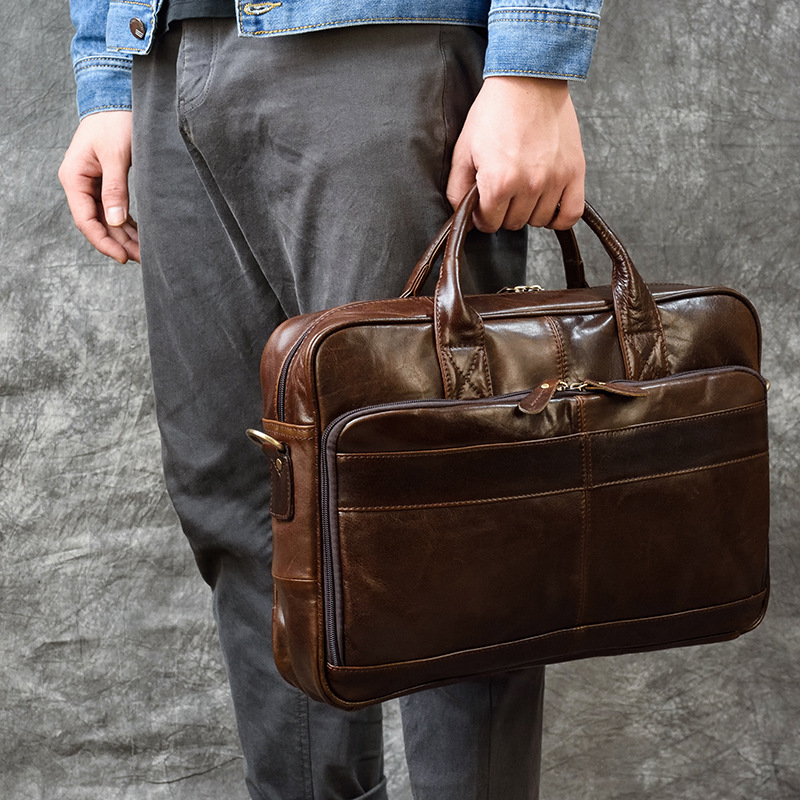 Bolsa De Couro Genuíno De Luxo - Leather Work Bag Men avaliação e preço