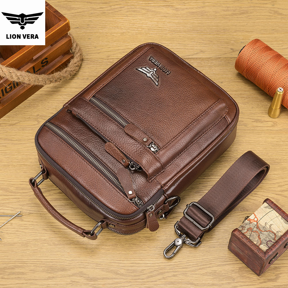 Bolsa de Ombro Masculina LION  - Leather Work Bag Men avaliação e preço